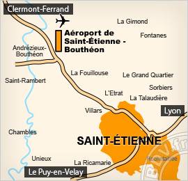 carte simplifié de Saint-Étienne et de son aéroport 